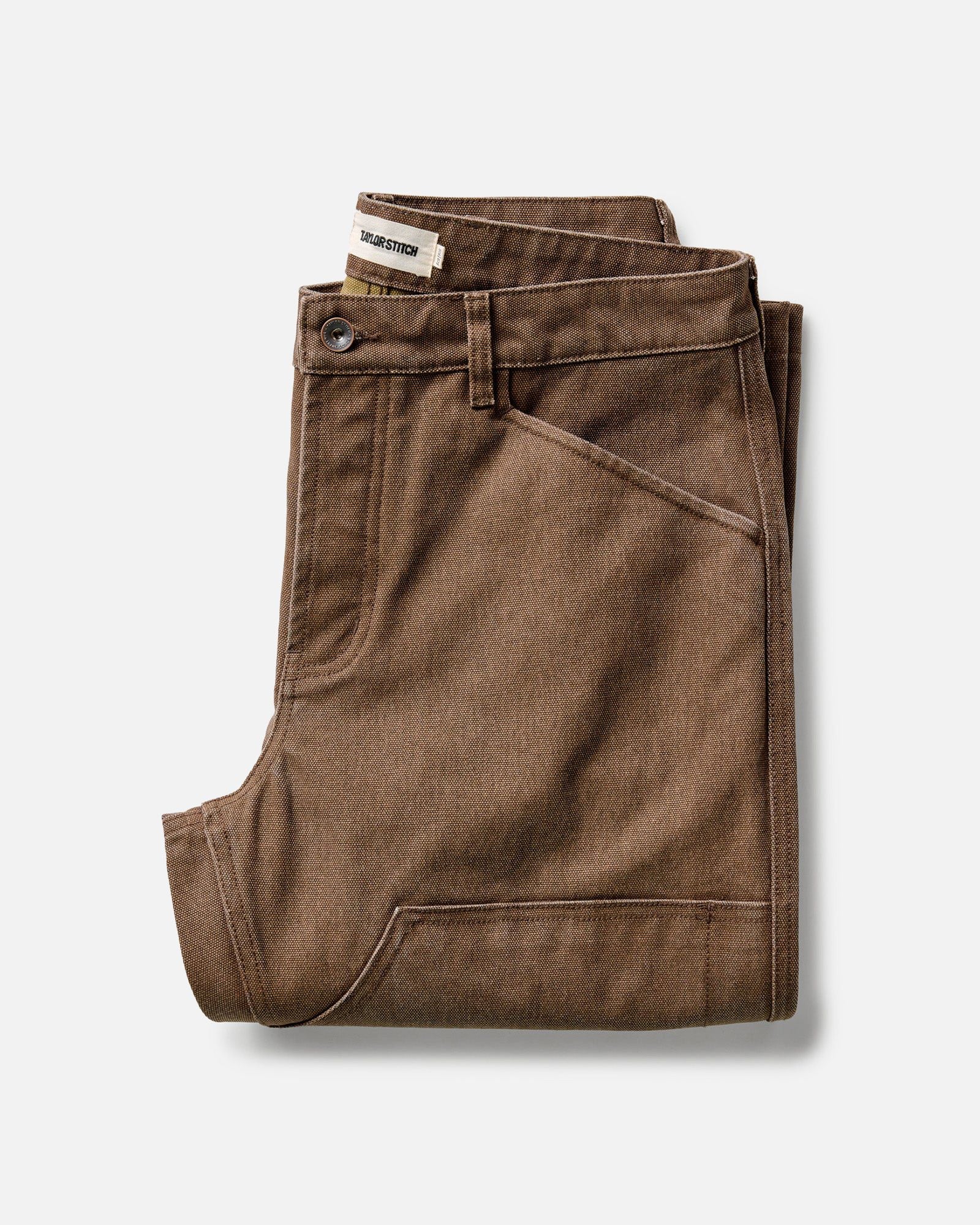 folded flatlay of The Chore Pant in Aged Penny Chipped Canvas, Bottoms by Taylor Stitch