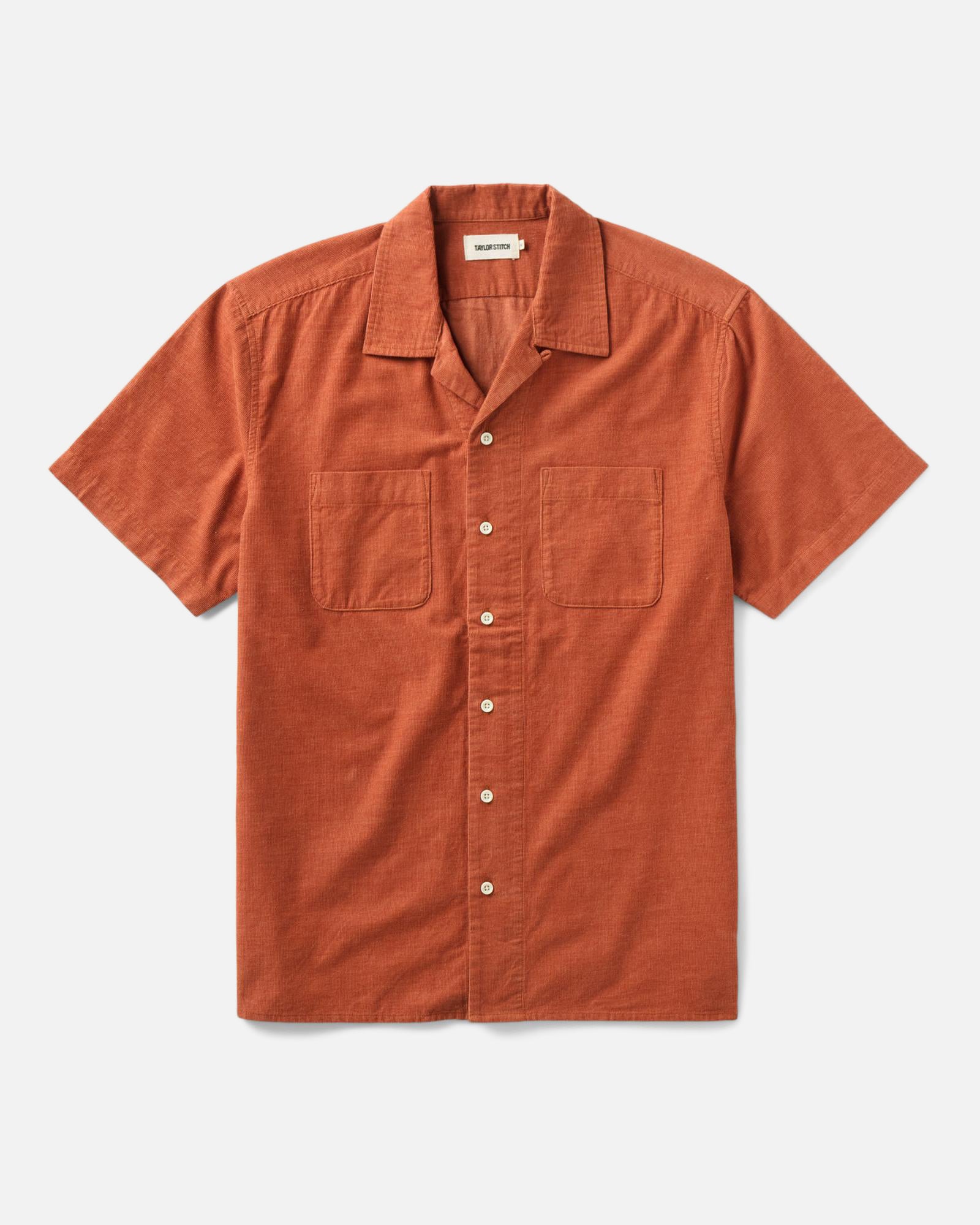 flatlay of The Conrad Shirt in Heather Chili Pincord, Wovens by Taylor Stitch