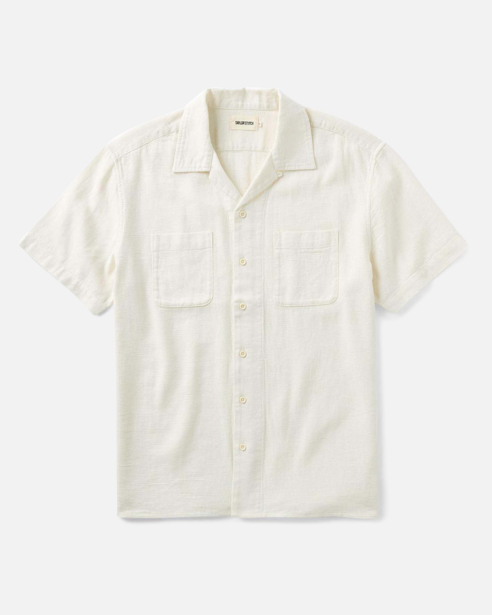 flatlay of The Conrad Shirt in Vintage White Linen, Wovens by Taylor Stitch