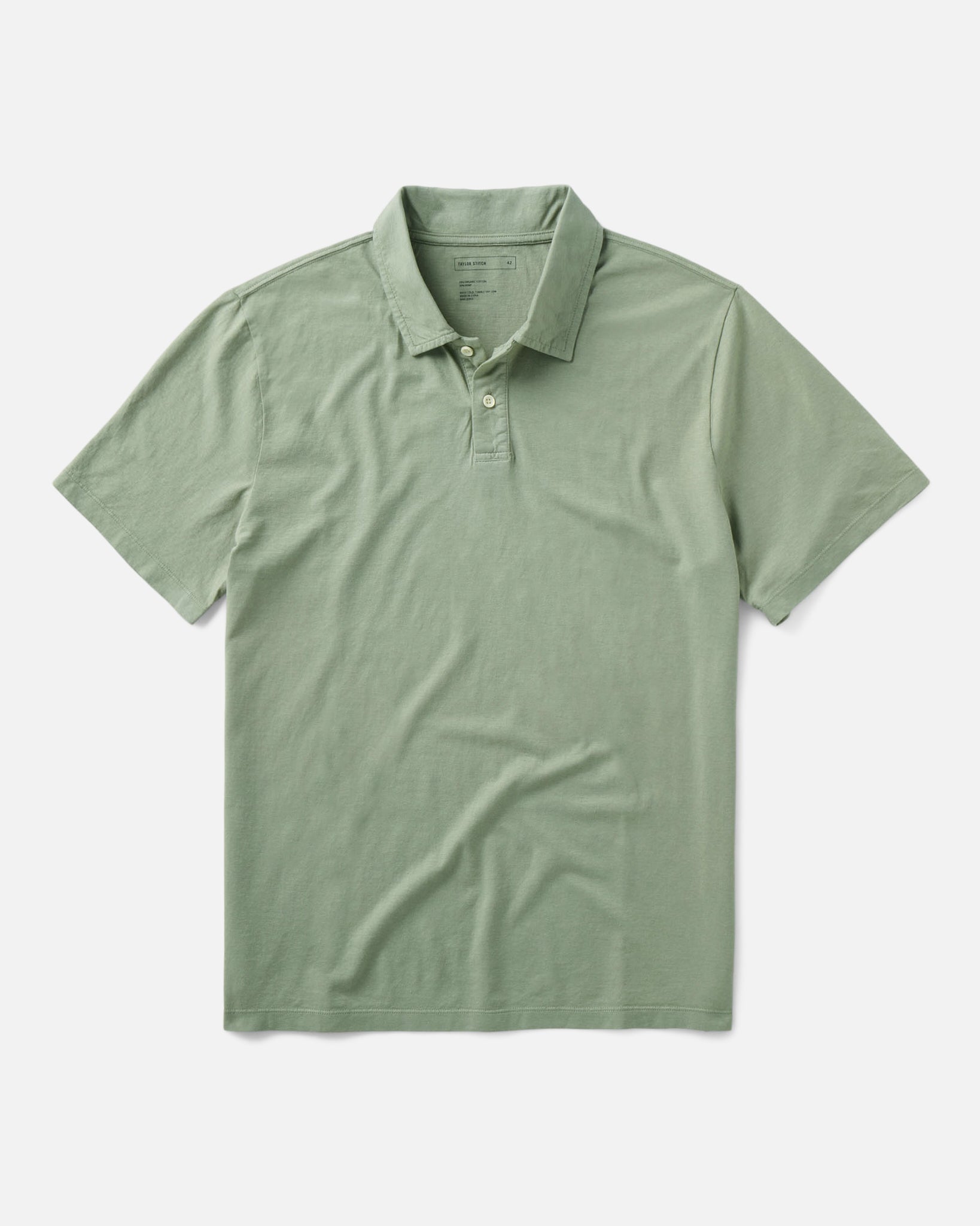 flatlay of The Cotton Hemp Polo in Sage, Knits by Taylor Stitch