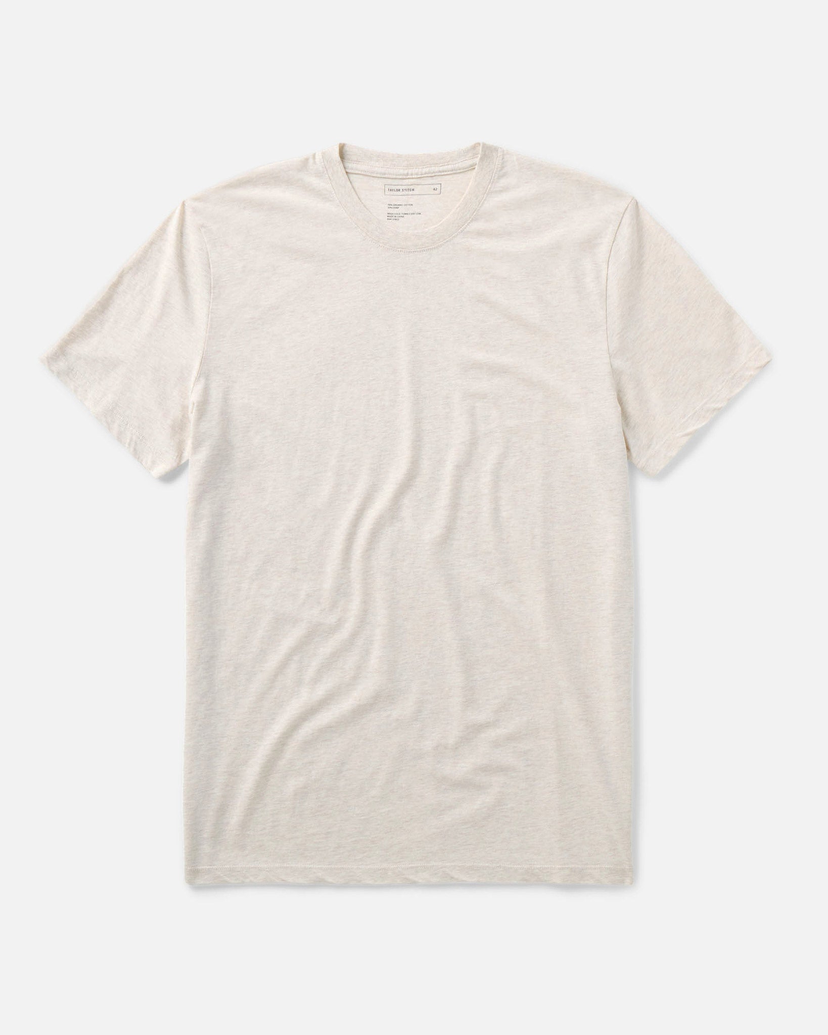 flatlay of The Cotton Hemp Tee in Heather Oat, Knits by Taylor Stitch