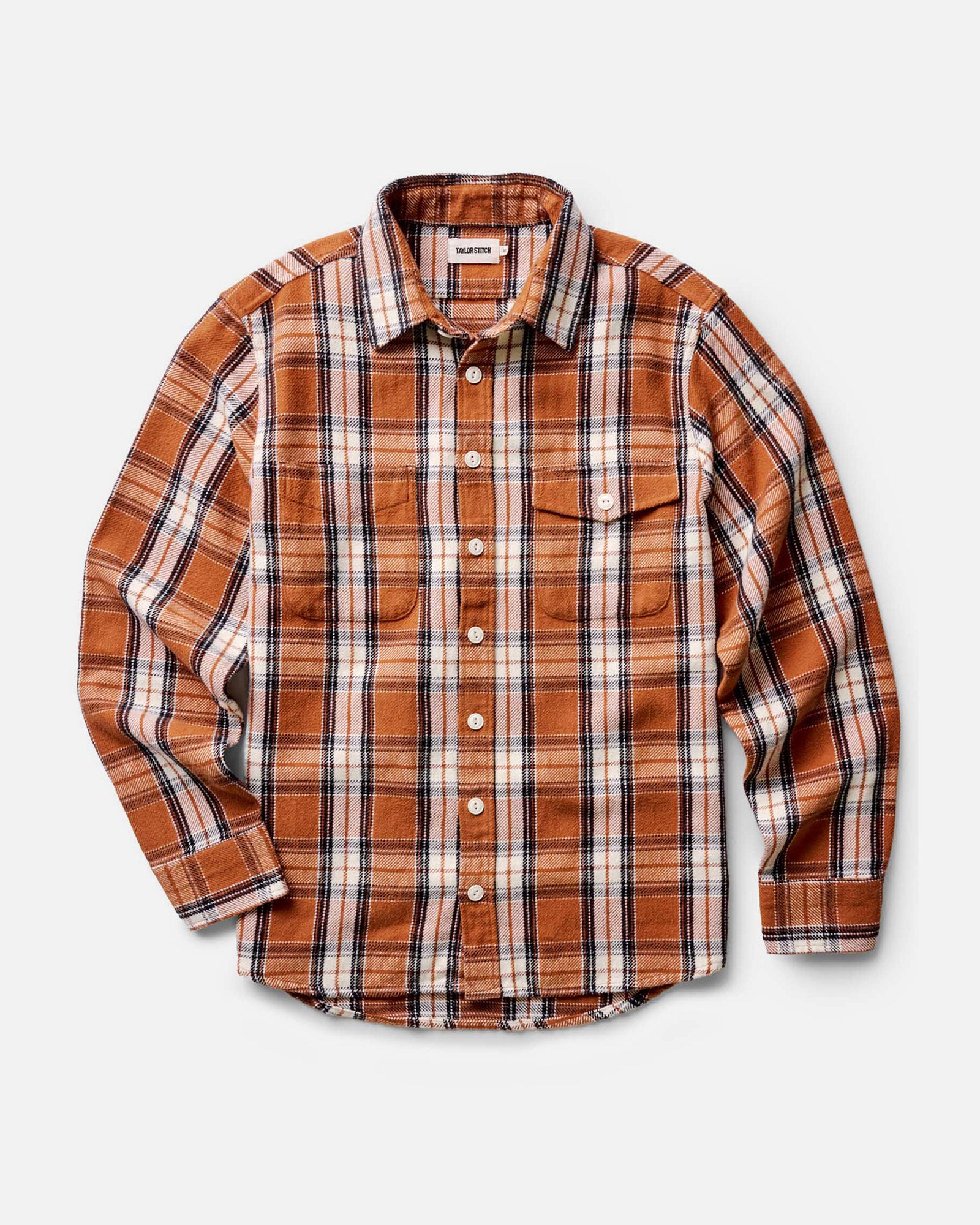 flatlay of The Crater Shirt in Brick Plaid, Wovens by Taylor Stitch