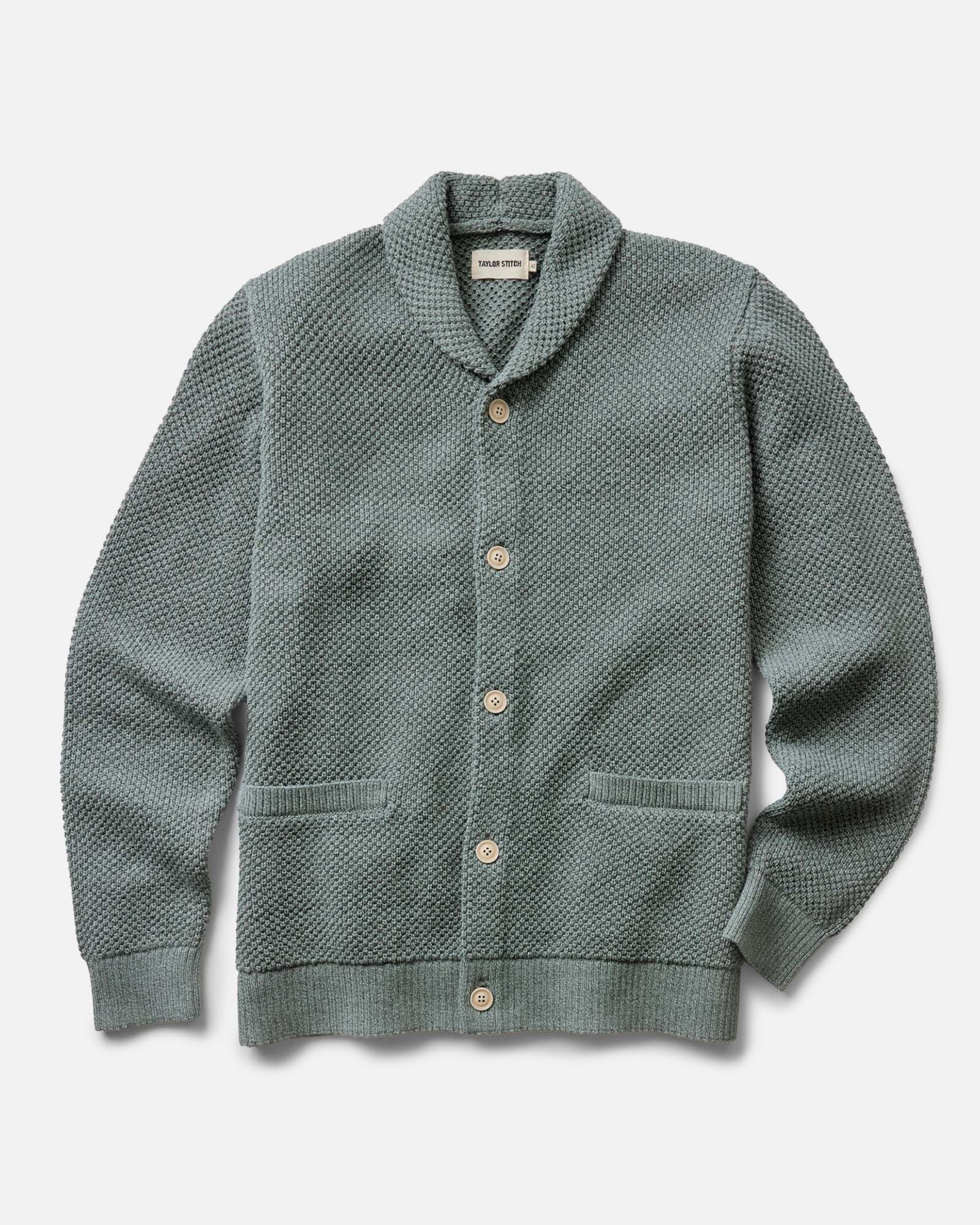 flatlay of The Crawford Sweater in Deep Sea Twist, Knits by Taylor Stitch