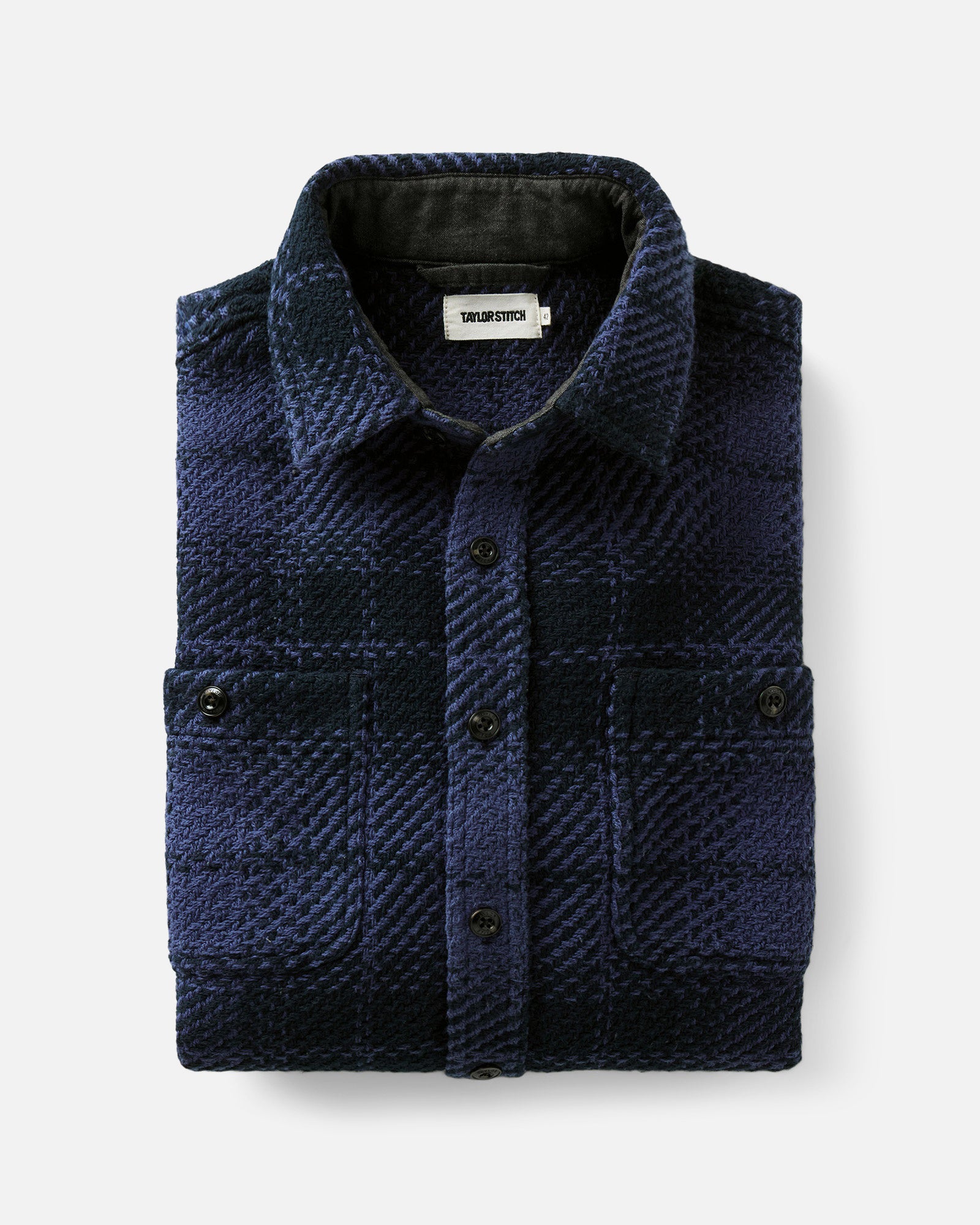 folded flatlay of The Cutter Overshirt in Lighthouse Check, Wovens by Taylor Stitch