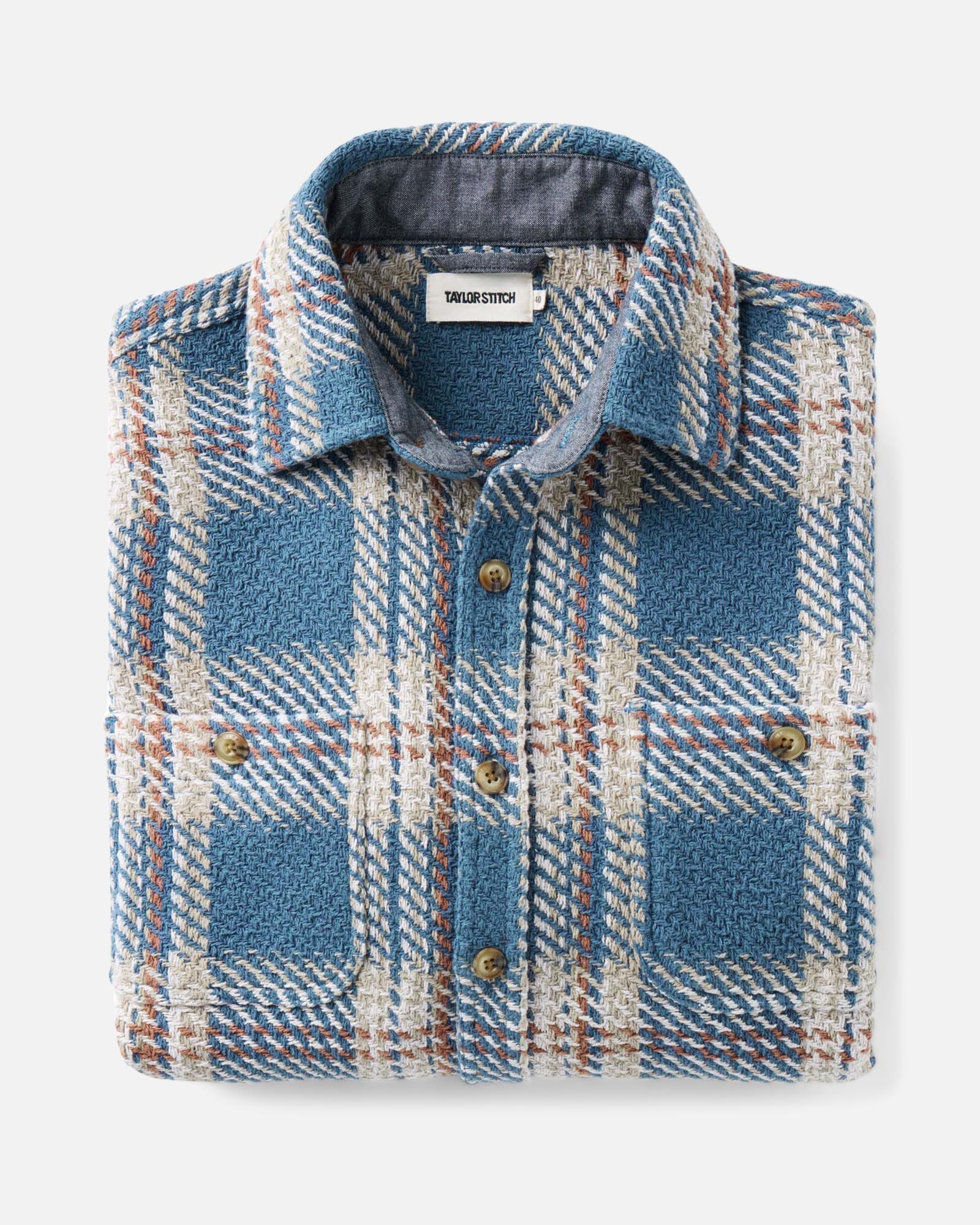 flatlay of The Cutter Overshirt in Ocean Plaid, Wovens by Taylor Stitch