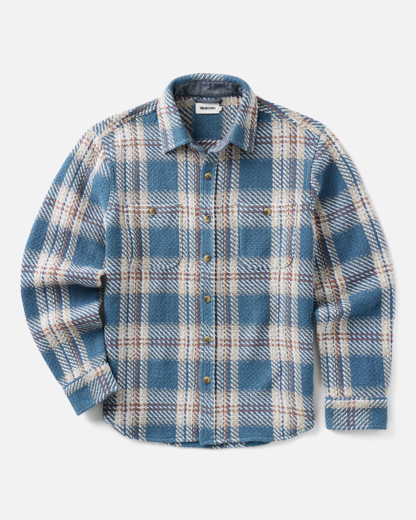 folded flatlay of The Cutter Overshirt in Ocean Plaid, Wovens by Taylor Stitch