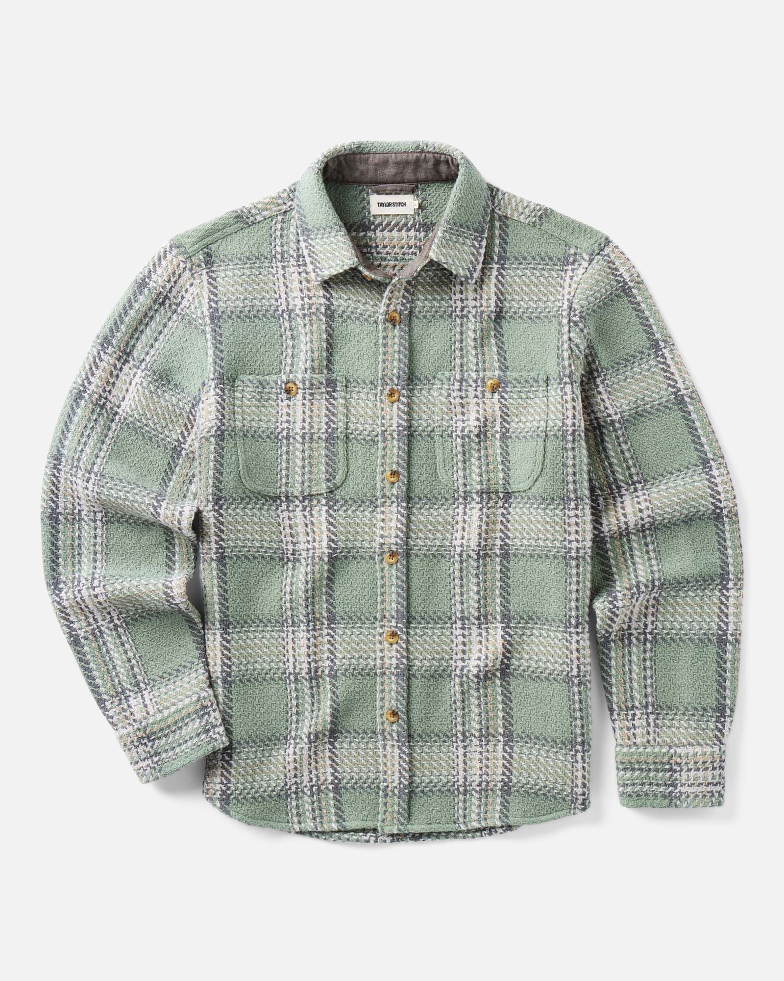 folded flatlay of The Cutter Overshirt in Sage Plaid, Wovens by Taylor Stitch