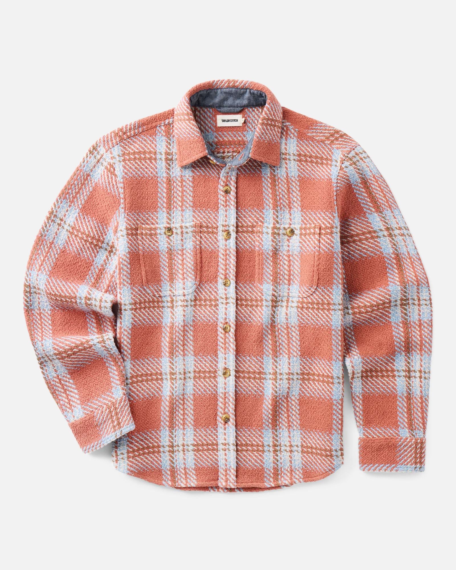 color swatch of The Cutter Overshirt in Salmon Plaid, Wovens by Taylor Stitch