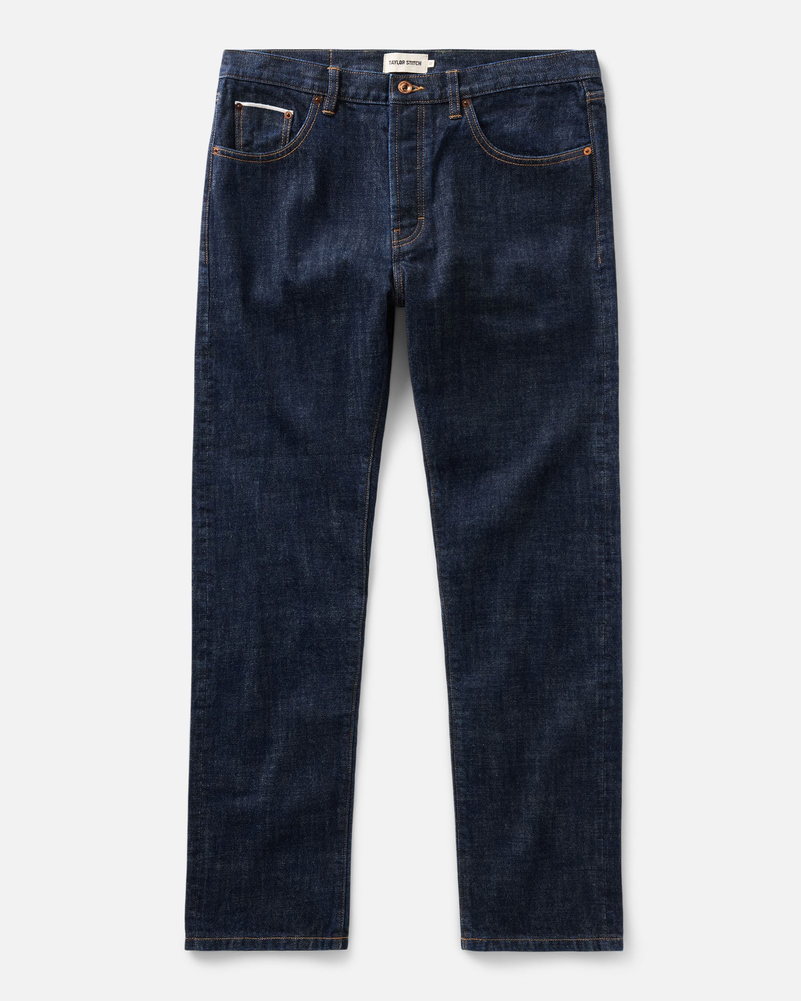 flatlay of The Democratic Jean in Rinsed Organic Selvedge, Bottoms by Taylor Stitch