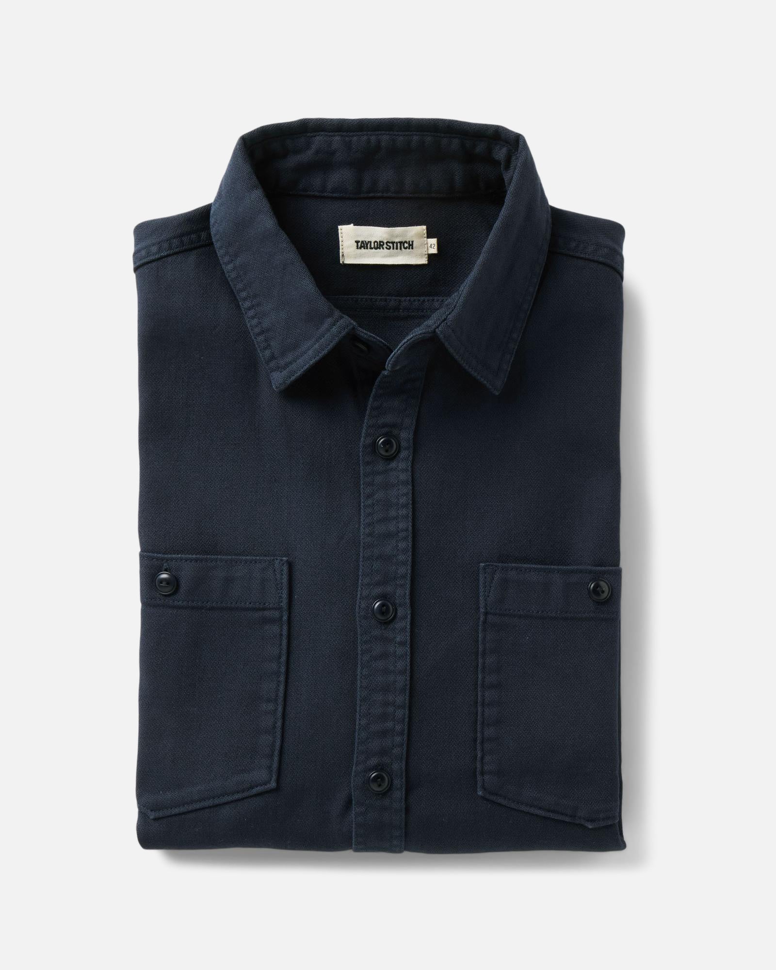 folded flatlay of The Dispatch Shirt in Navy Broken Twill, Wovens by Taylor Stitch