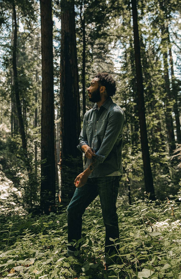 shot of model wearing utility shirt