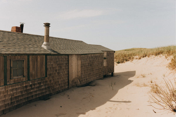 Weathered wooden shingles on a cabin in Wellfleet
