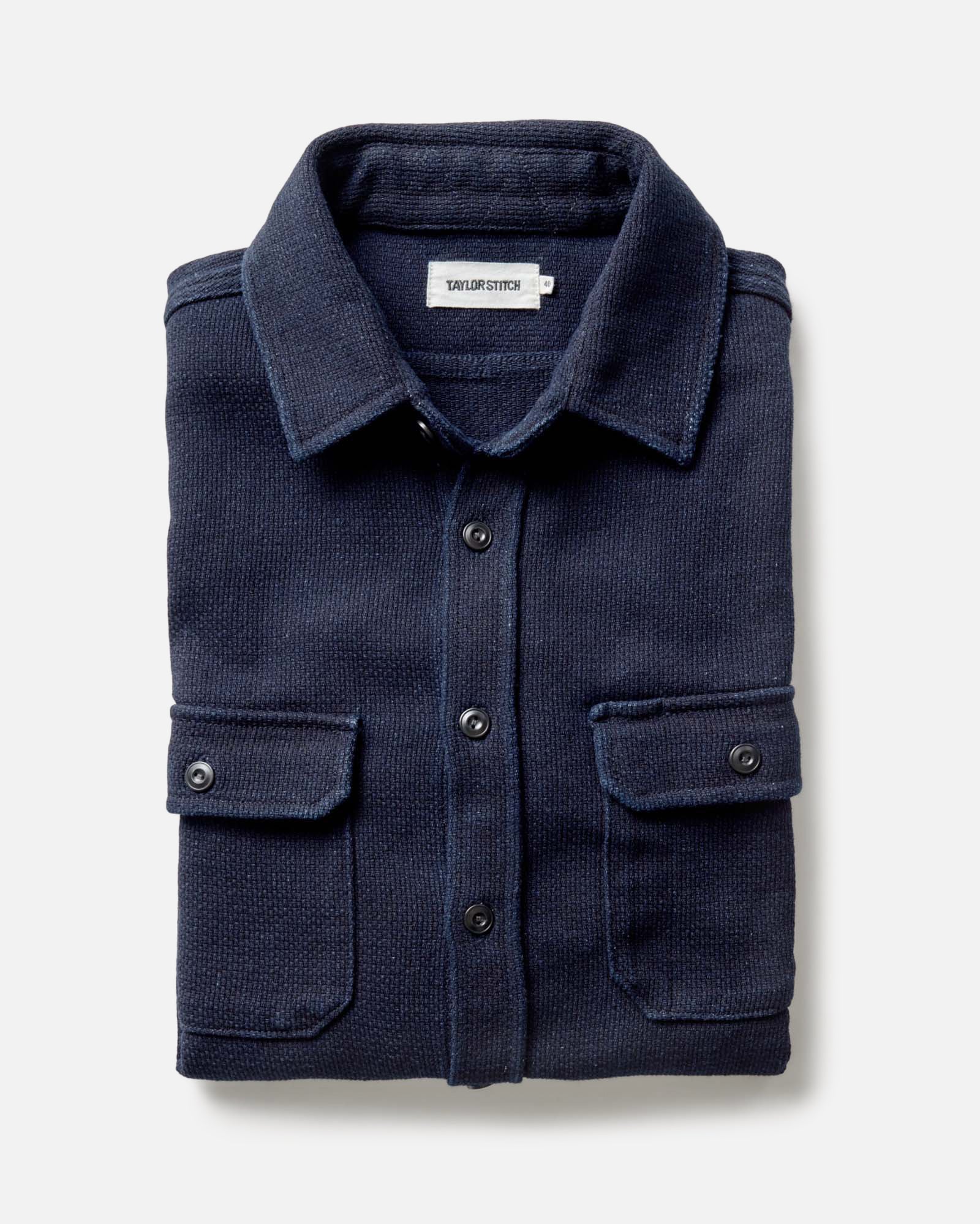 folded flatlay of The Division Shirt in Rinsed Indigo, Wovens by Taylor Stitch