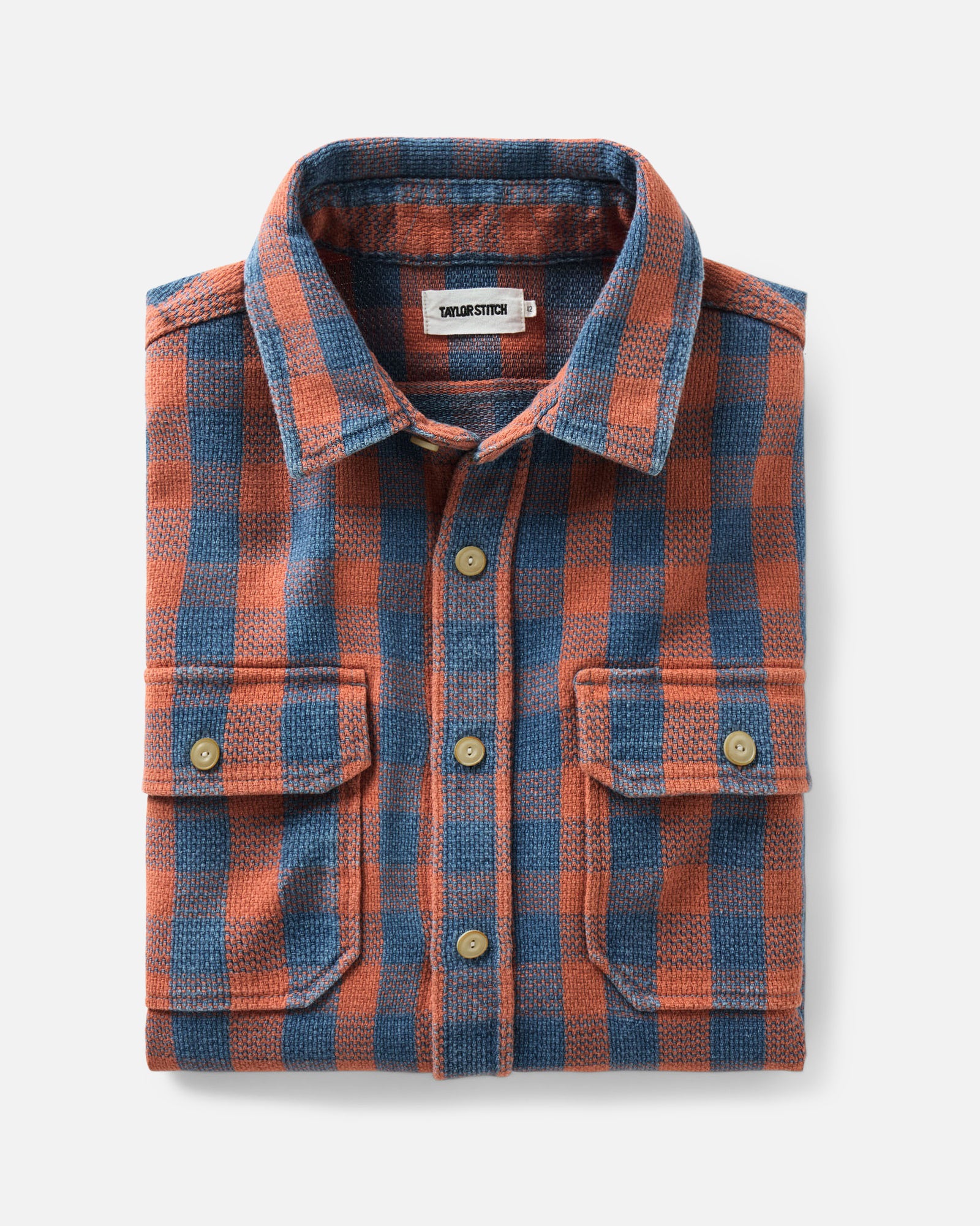 folded flatlay of The Division Shirt in Sunset Check, Wovens by Taylor Stitch