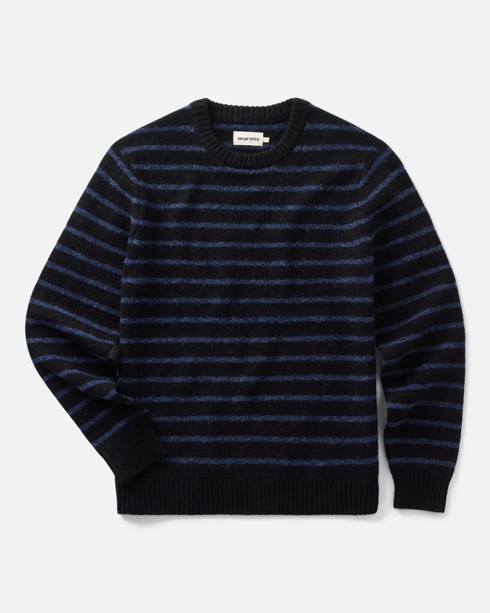 flatlay of The Eastmoor Sweater in Coal Stripe Wool, Sweaters by Taylor Stitch