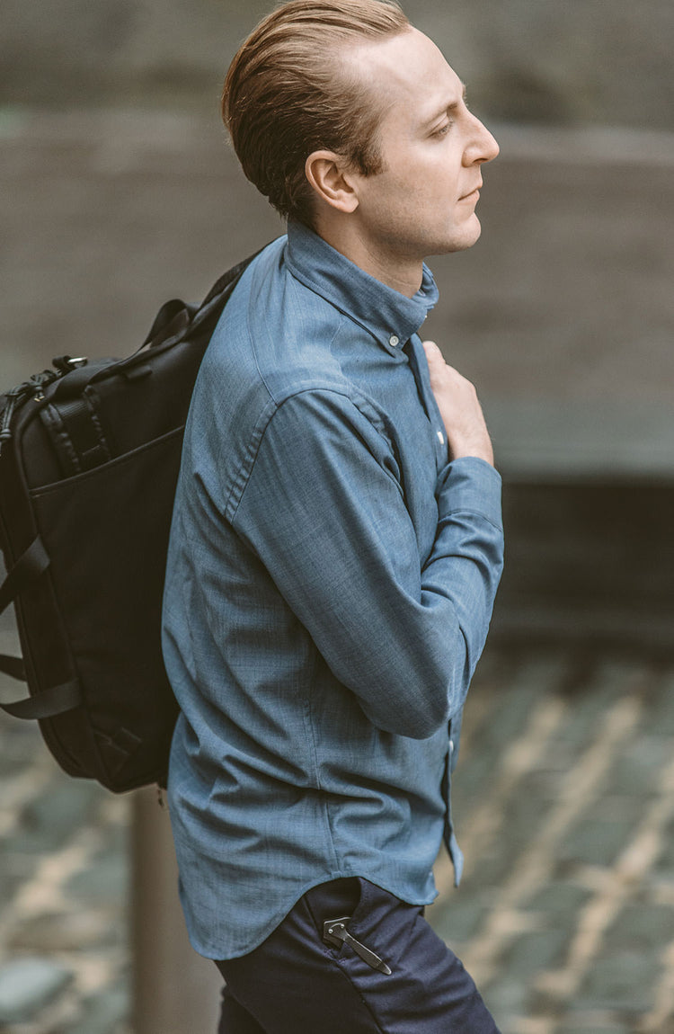 The Blue Merino Jack by CIVIC, worn in San Francisco.
