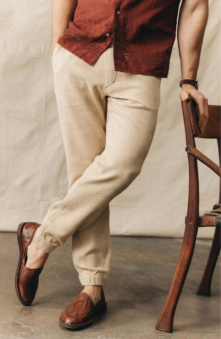 Editorial Panel: The Apres Pant in Natural Sashiko, Bottoms by Taylor Stitch