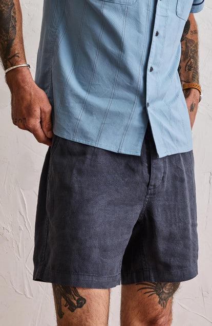 Our model standing in The Apres Short in Marine Hemp