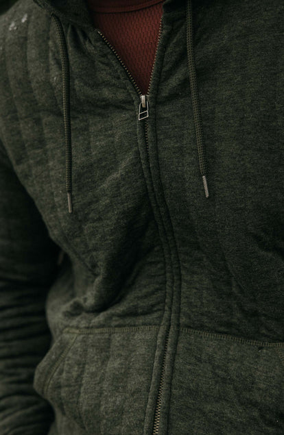 The Apres Zip Hoodie in Fatigue Olive Quilt