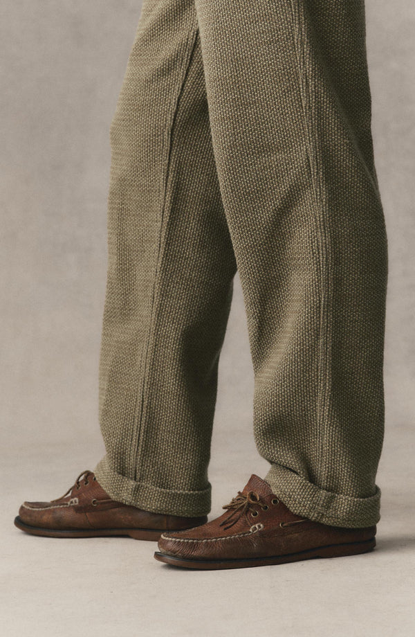 fit model showing off the cuffs on The Breakwater Pant in Cypress Sashiko