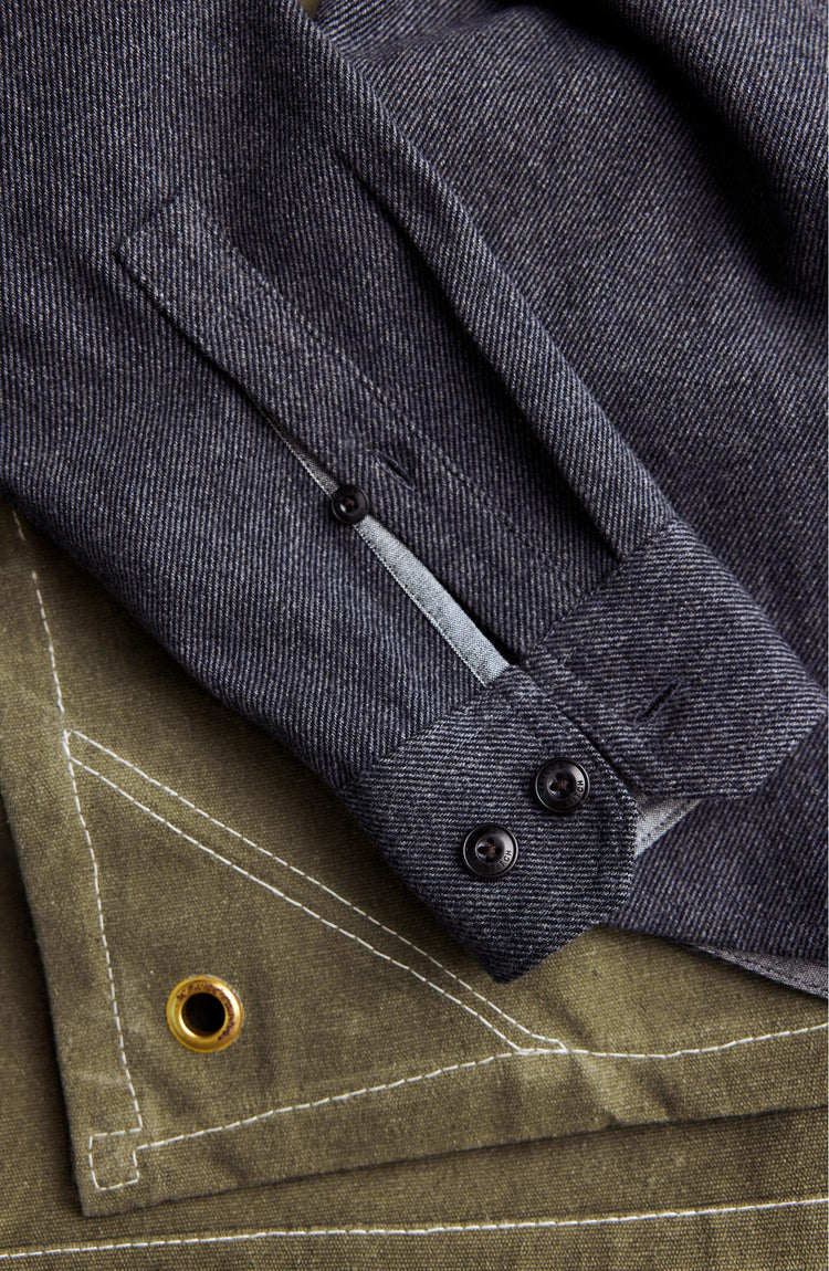 editorial flatlay of The CPO Shirt in Heather Slate Twill
