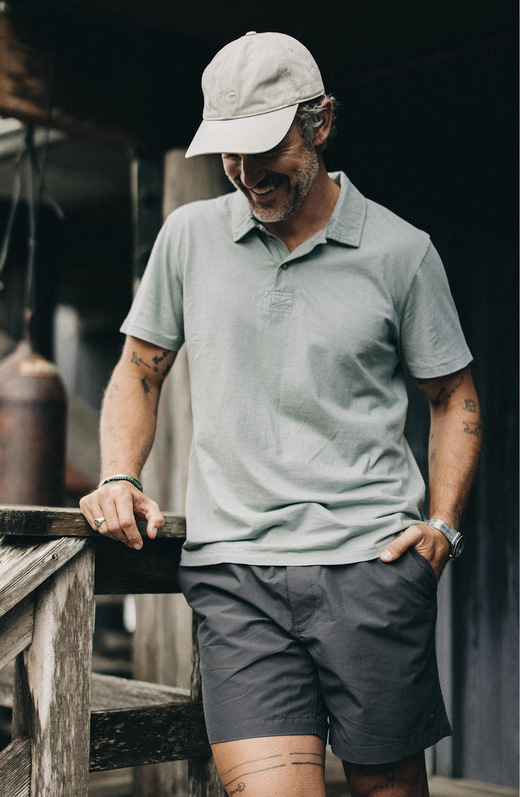 Our model wearing The Cotton Hemp Polo in Slate