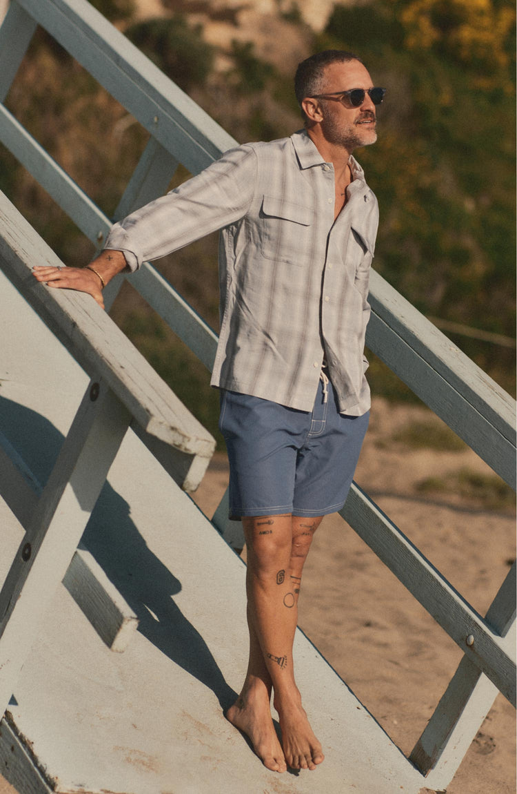 fit model posing in The Drift Boardshort in Bluefin