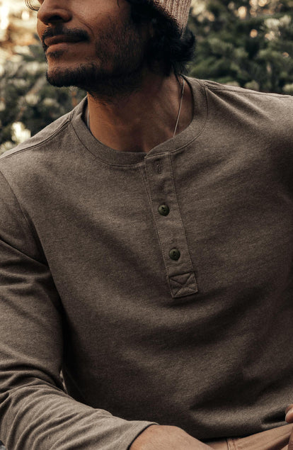 Editorial Panel: The Heavy Bag Henley in Walnut, Knits by Taylor Stitch