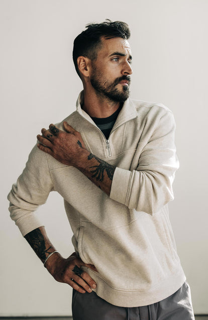 Editorial Panel: The Horizon Pullover in Oat Heather, Knits by Taylor Stitch