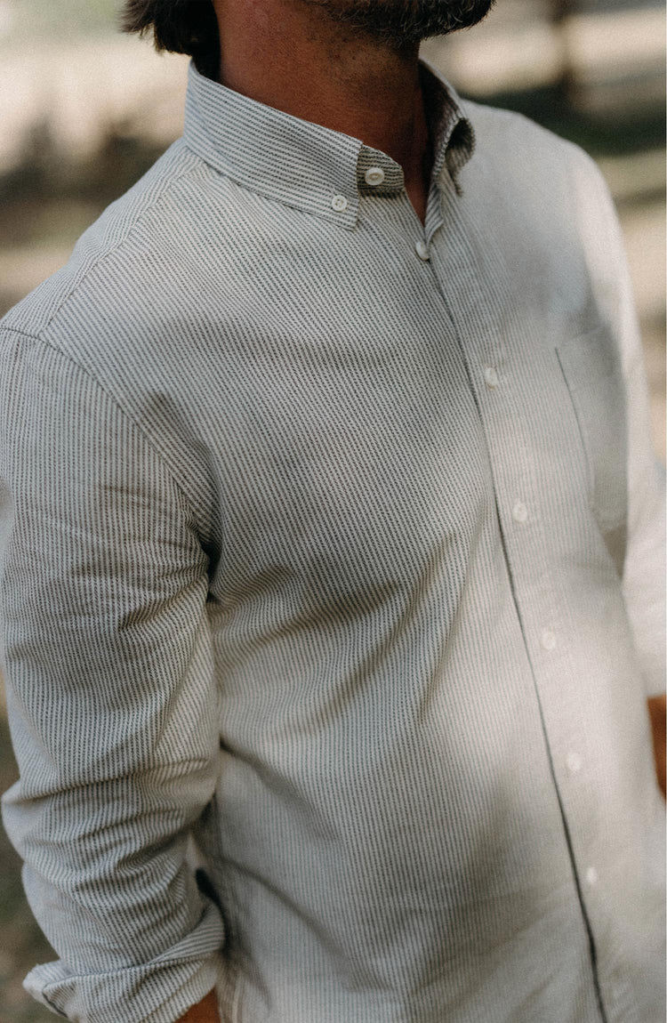 Editorial Panel: The Jack in Coal Jaspe University Stripe Oxford, Wovens by Taylor Stitch