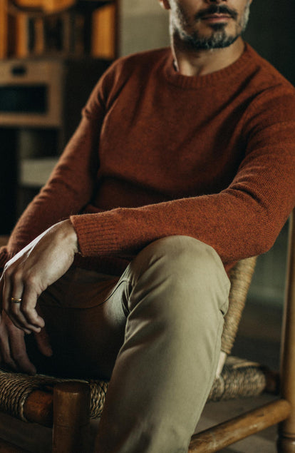 Editorial Panel: The Lodge Sweater in Rust, Knits by Taylor Stitch