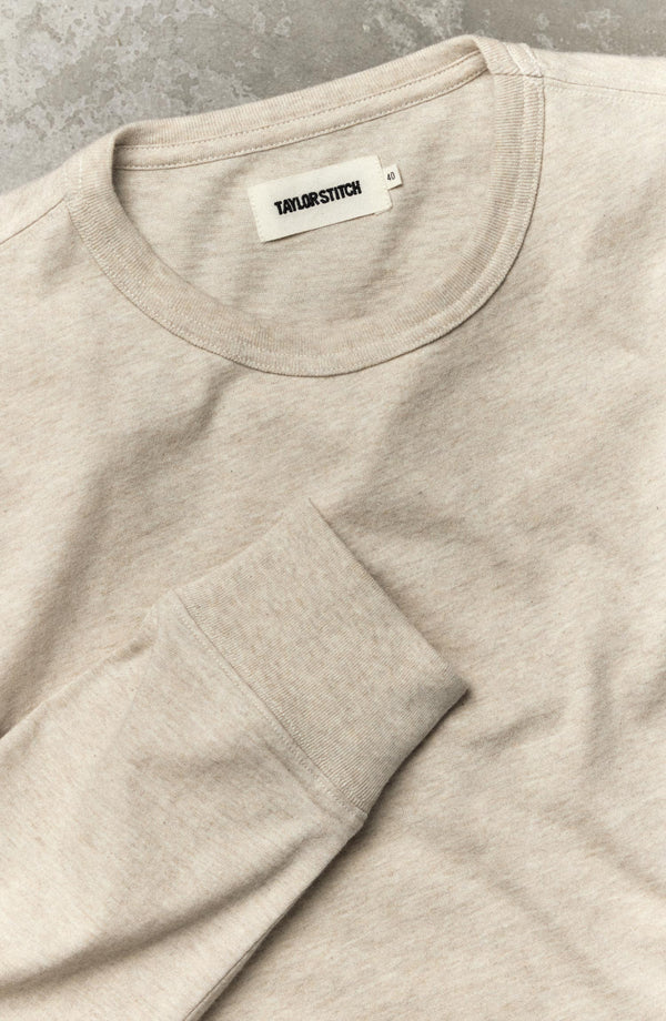 material shot of The Organic Cotton Long Sleeve Tee in Heather Oat