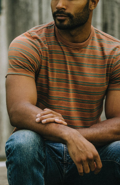Editorial Panel: The Organic Cotton Tee in Sahara Stripe, Knits by Taylor Stitch