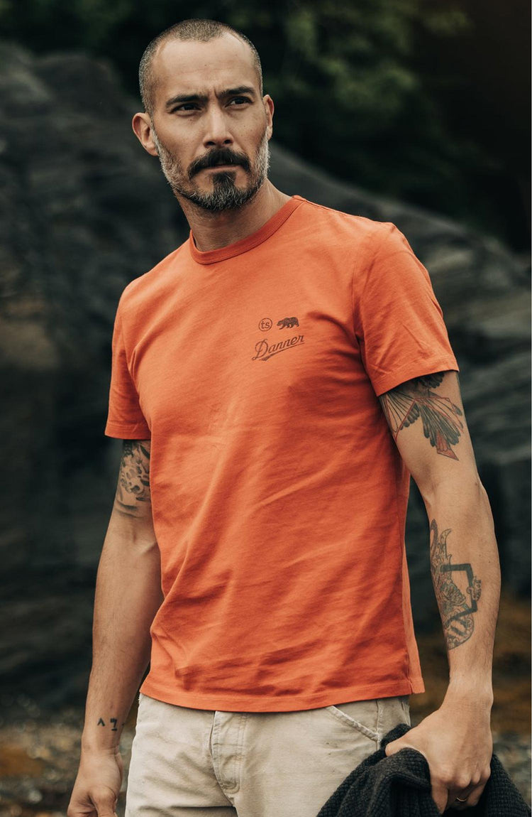 fit model standing posing in The Organic Cotton Tee in Coastal Trail