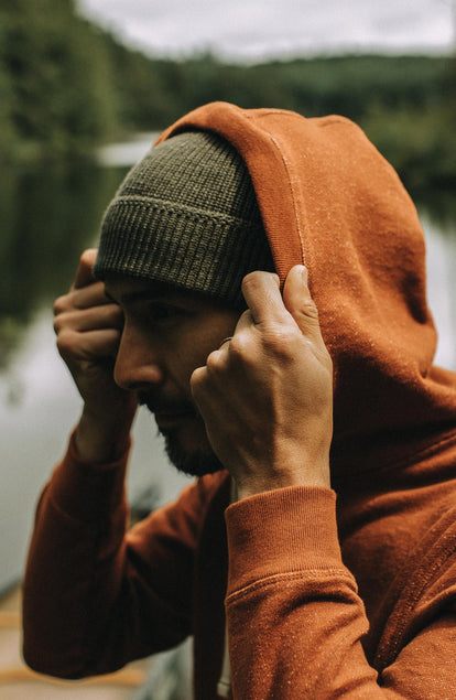 Editorial Panel: The Rib Beanie in Heather Forest, Accessories by Taylor Stitch