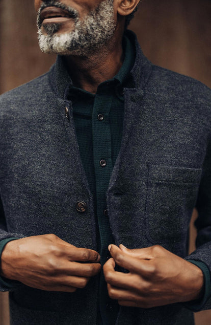 The Ridgewood Cardigan in Navy Birdseye Wool