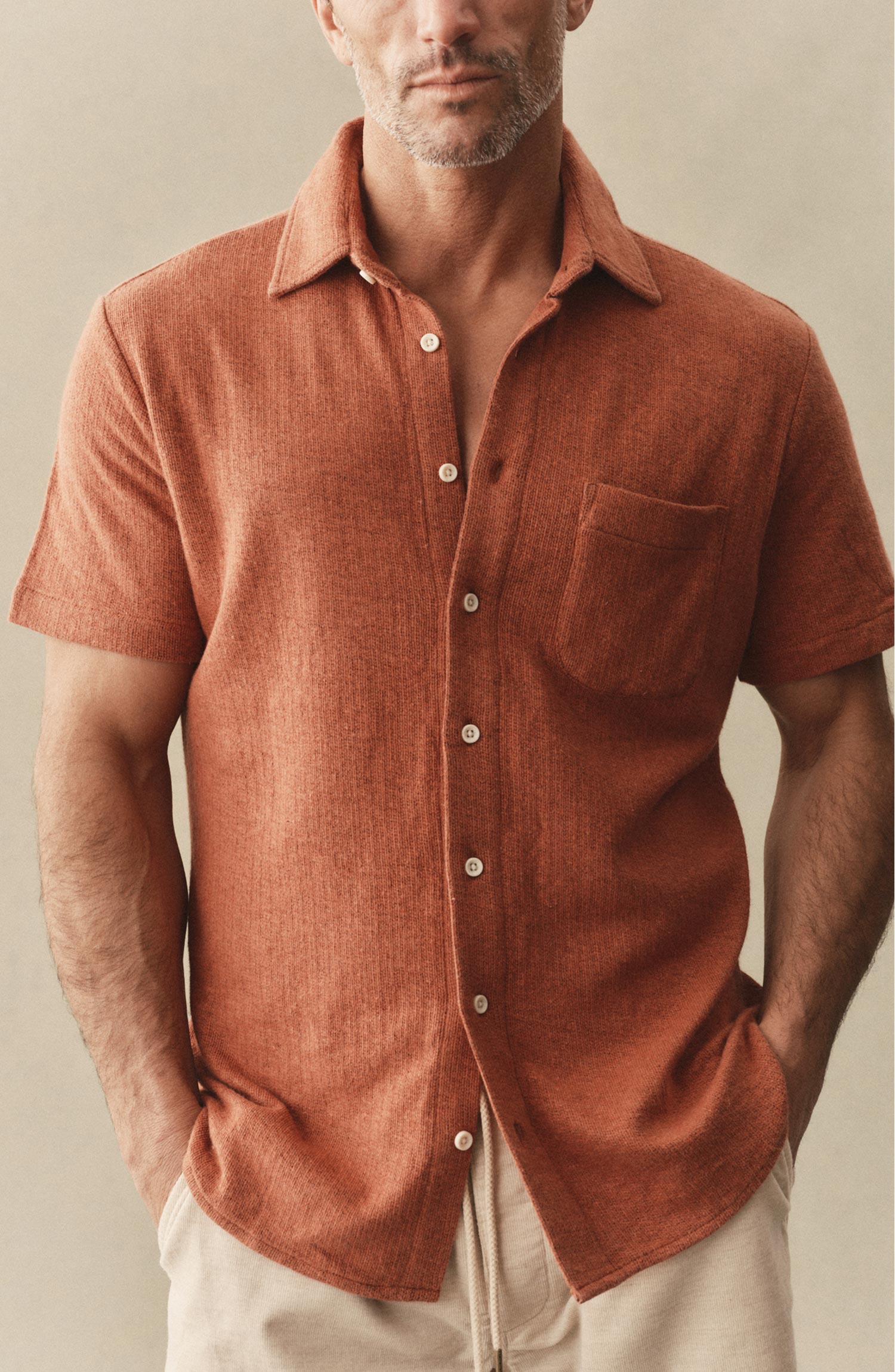 The Short Sleeve California in Heather Driftwood Double Knit