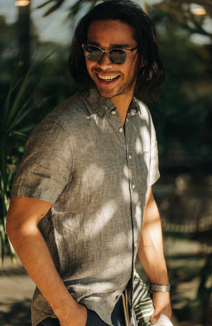 Editorial Panel: The Short Sleeve California in Navy Hemp, Wovens by Taylor Stitch