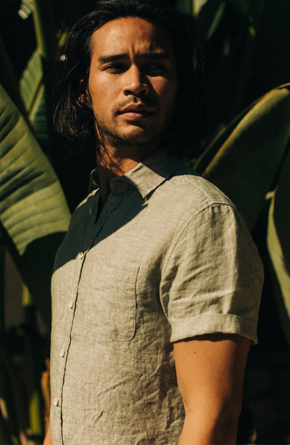 Editorial Panel: The Short Sleeve California in Army Hemp, Wovens by Taylor Stitch