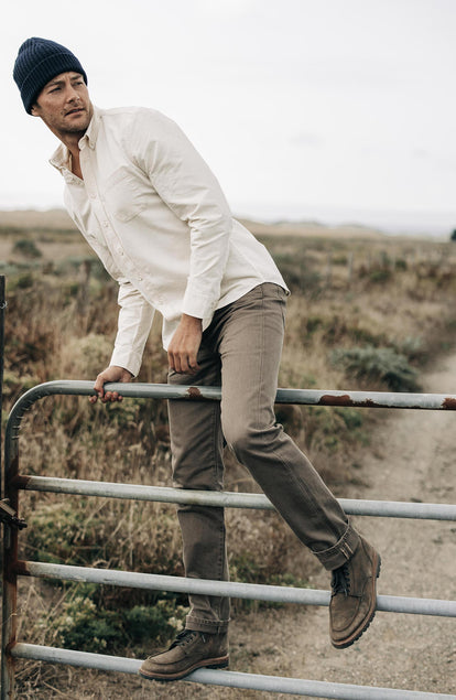 Editorial Panel: The Slim All Day Pant in Washed Walnut Selvage, Bottoms by Taylor Stitch