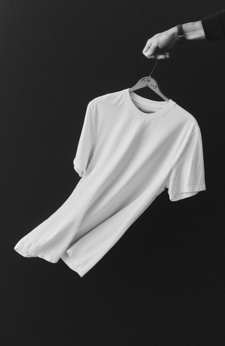 editorial image of The Cotton Hemp Tee in White hanging