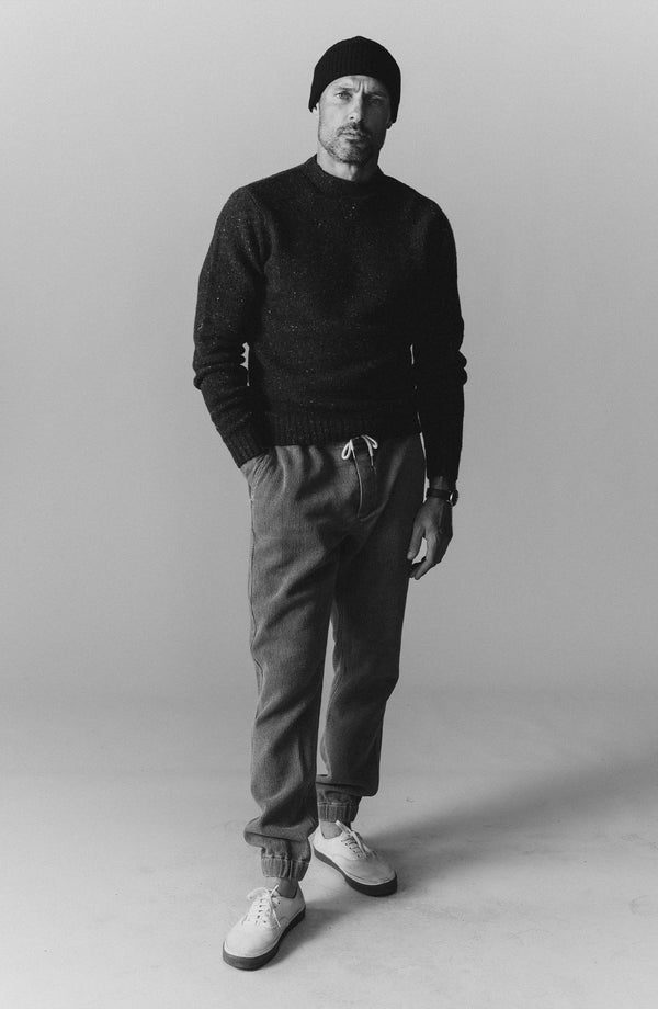 editorial image of The Apres Pant in Washed Indigo Sashiko on the ground