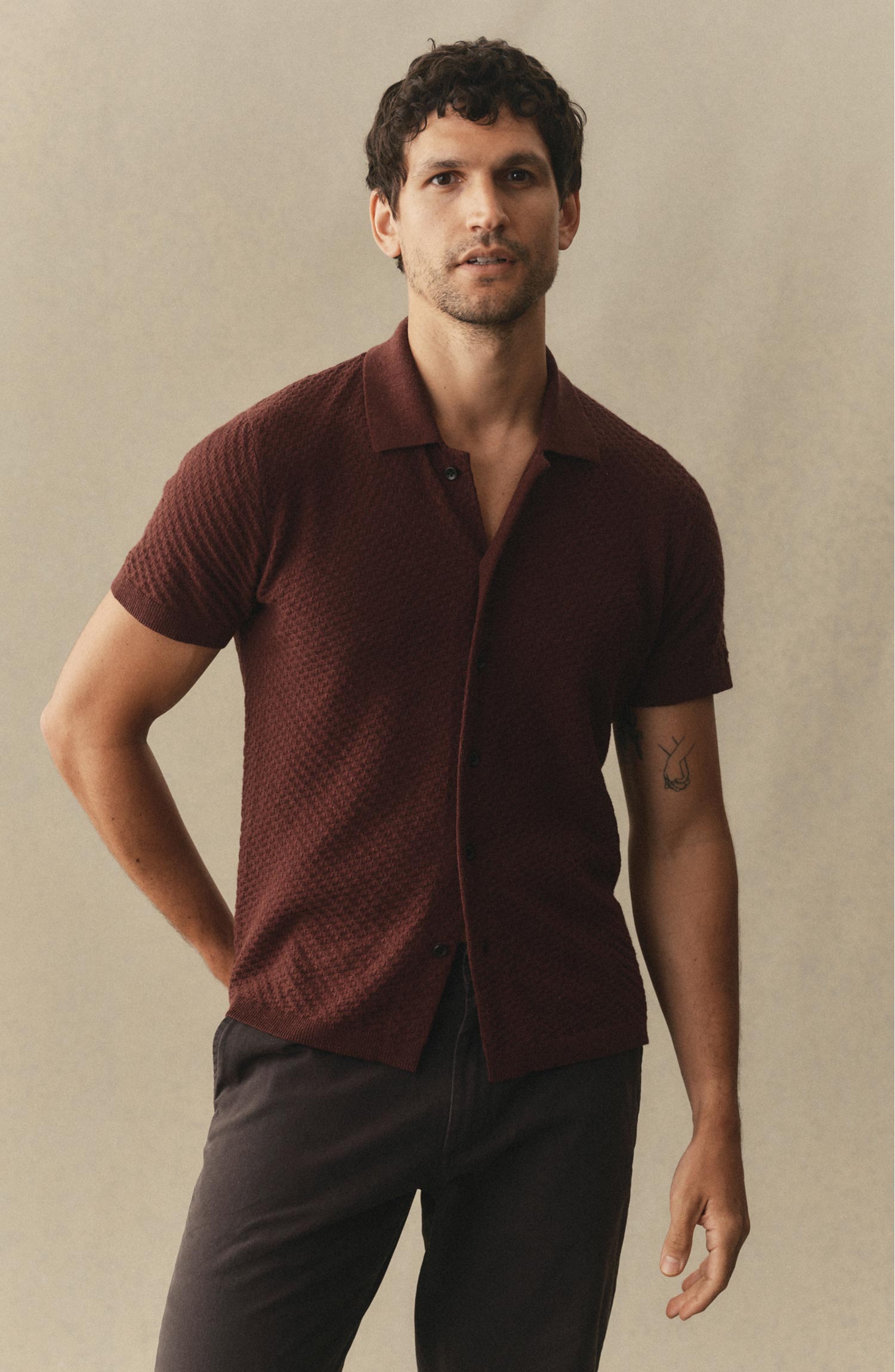 The Arlo Sweater Polo in Burgundy Texture Knit | Taylor Stitch