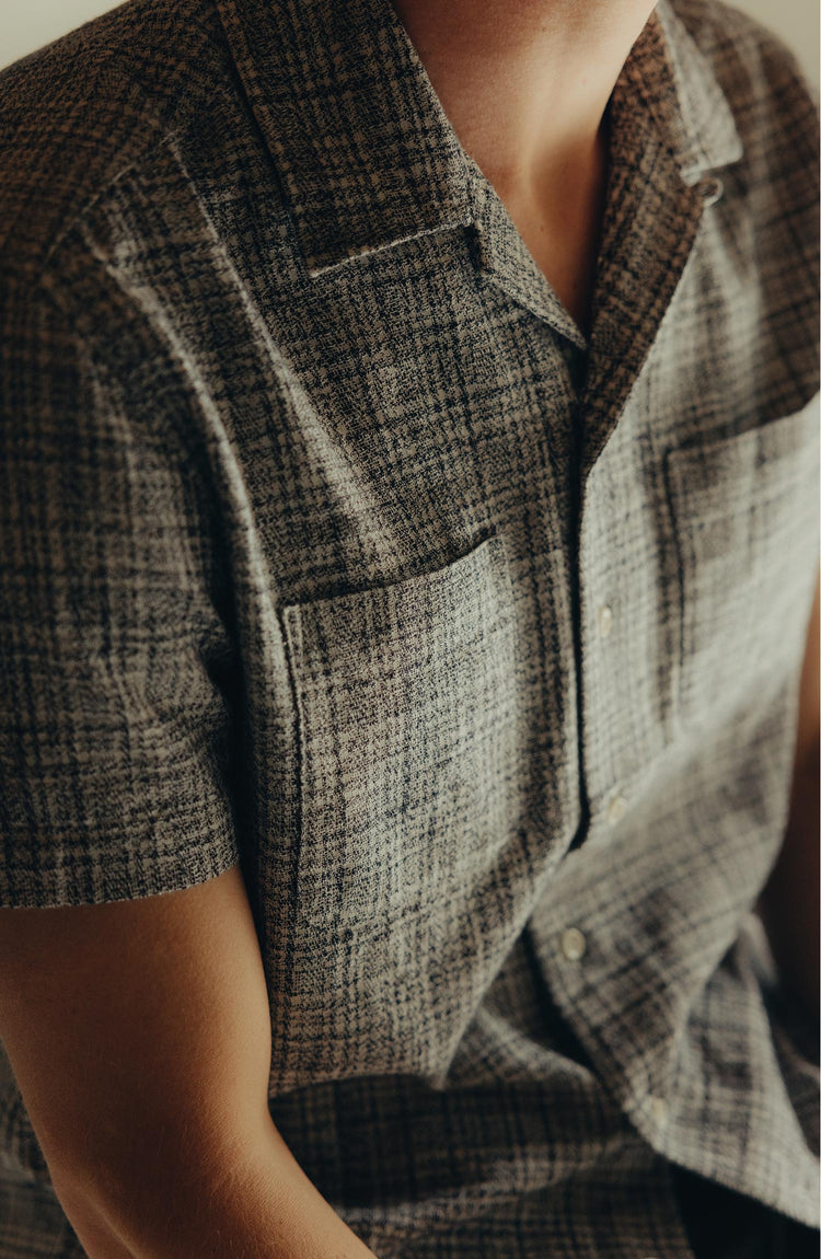 fit model showing off The Conrad Shirt in Cloud Cover Dobby