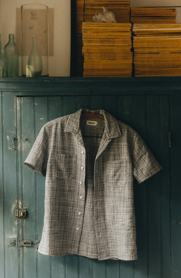 editorial image of The Conrad Shirt in Cloud Cover Dobby hanging
