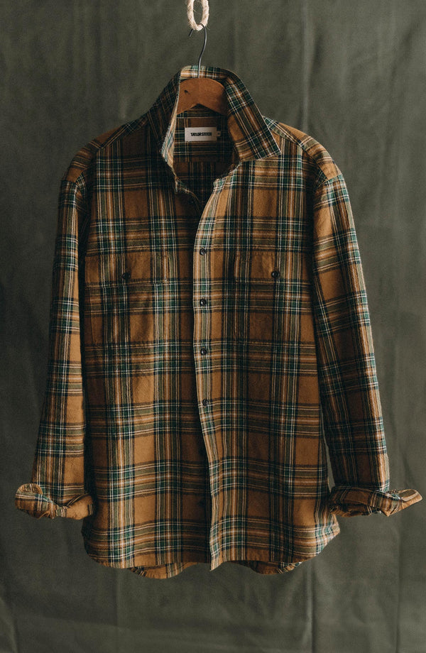 editorial image of The Craftsman Shirt in Fern Plaid hanging