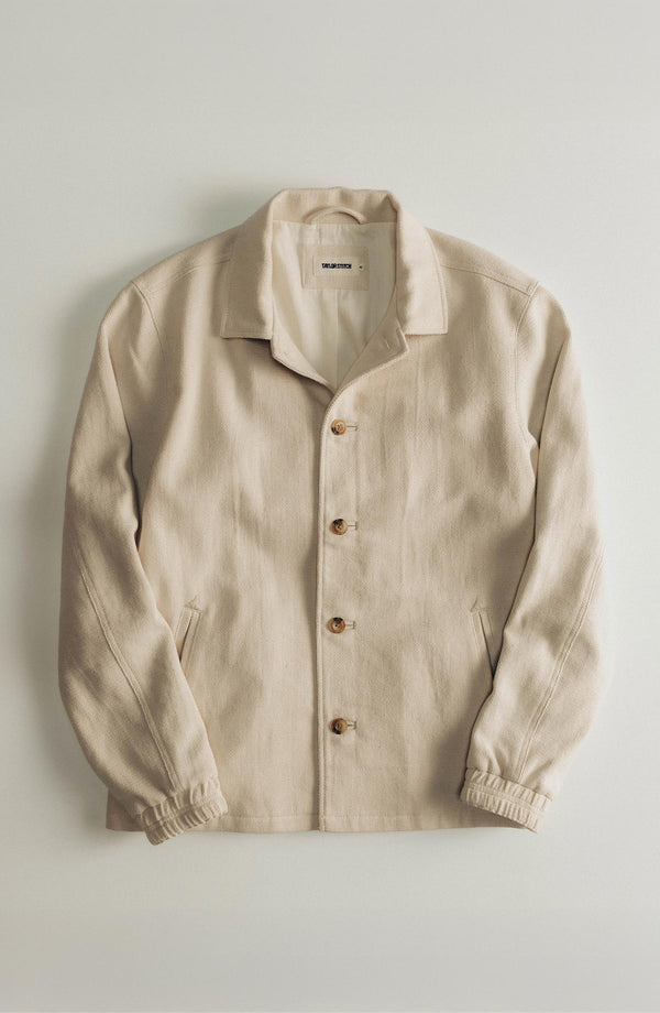 editorial flatlay of The Crew Jacket in Seeded Natural Sashiko