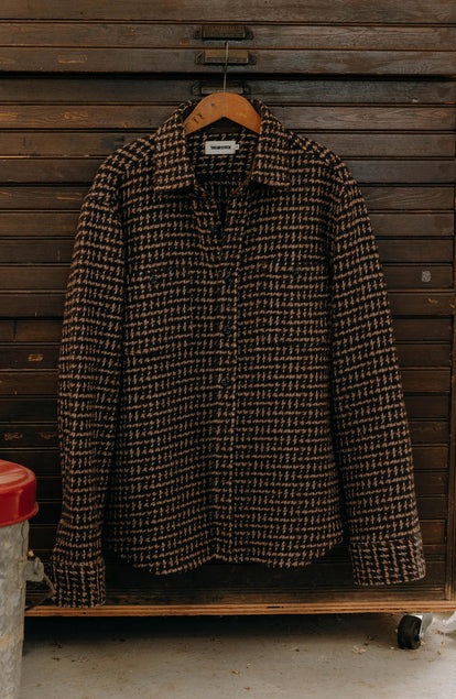 editorial image of The Cutter Overshirt in Timber Plaid hanging