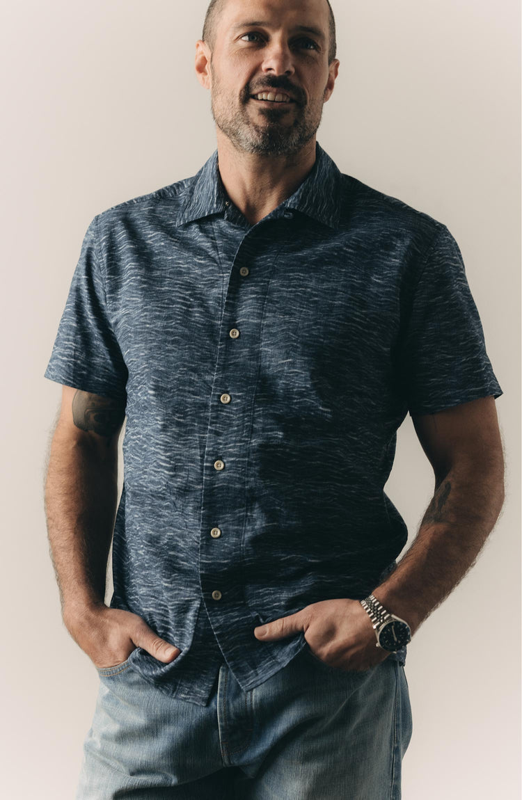 fit model posing in The Davis Shirt in High Seas