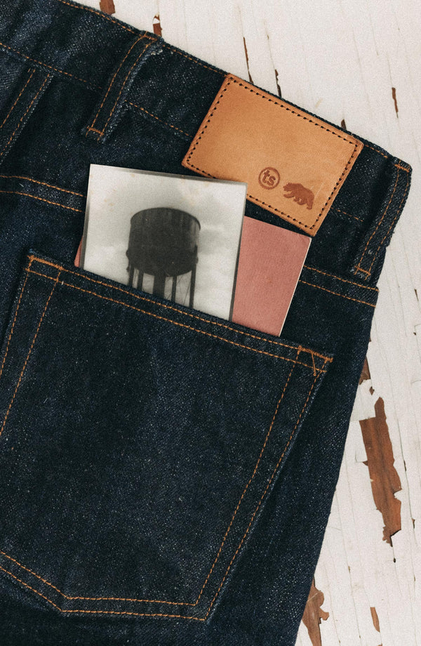 material shot of the waistband on The Democratic Jean in Rinsed Yoshiwa Selvedge